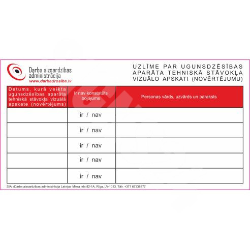Paloturvallisuusmerkit Tarra palosammuttimen teknisen kunnon silmämääräiseen tarkastukseen (arviointiin). 1 - SIGNS24.eu 