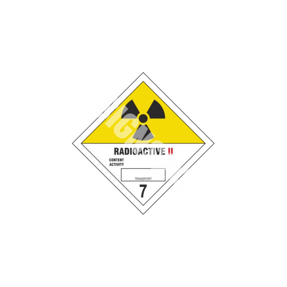 ADR-kyltti Radioaktiivinen II luokka 7 / Radioactive II class 7|Vaarallisten aineiden nimitys (REACH / CLP / GHS / ADR)|SIGNS24.eu|SIGNS24.EU