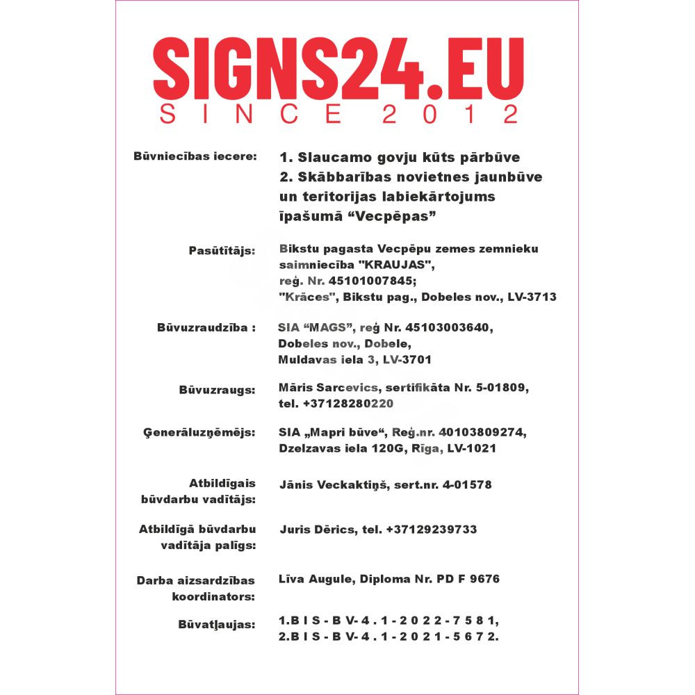Būvobjekta personalizēta būvtāfele