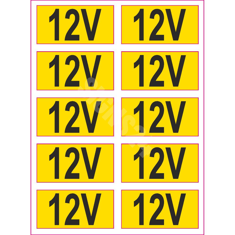 Ženklų rinkinys Elektros tinklo žymėjimas 10 vnt (12 V, 36 V, 230 V, 380 V)