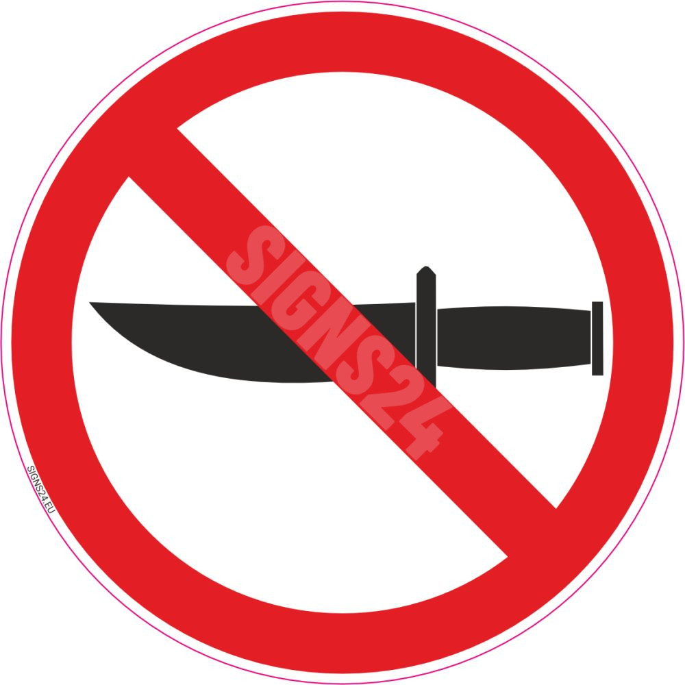 Skylt Tillträde med kniv förbjudet