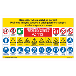 Statybvietės plakatas - Dėmesio, vyksta statybos darbai!